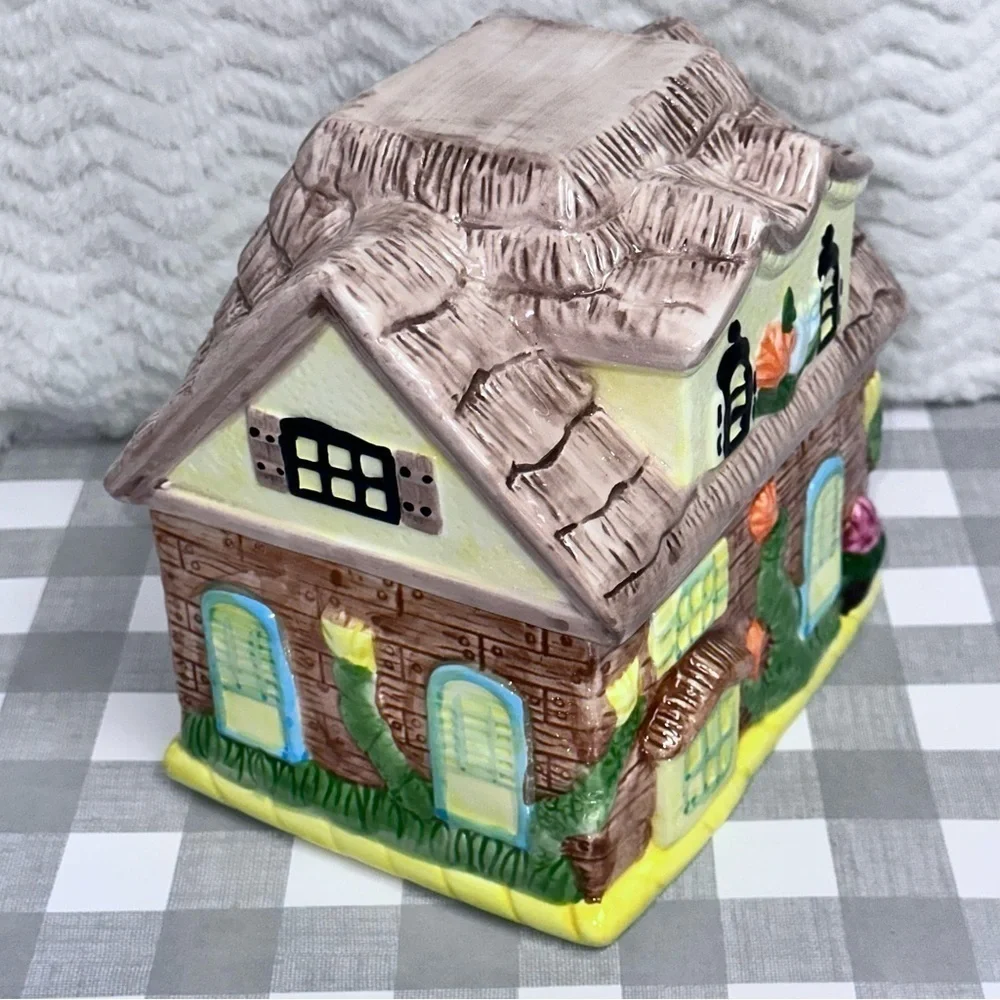 Ceramic Country Cottage Shaped Cookie Jar Canister 7